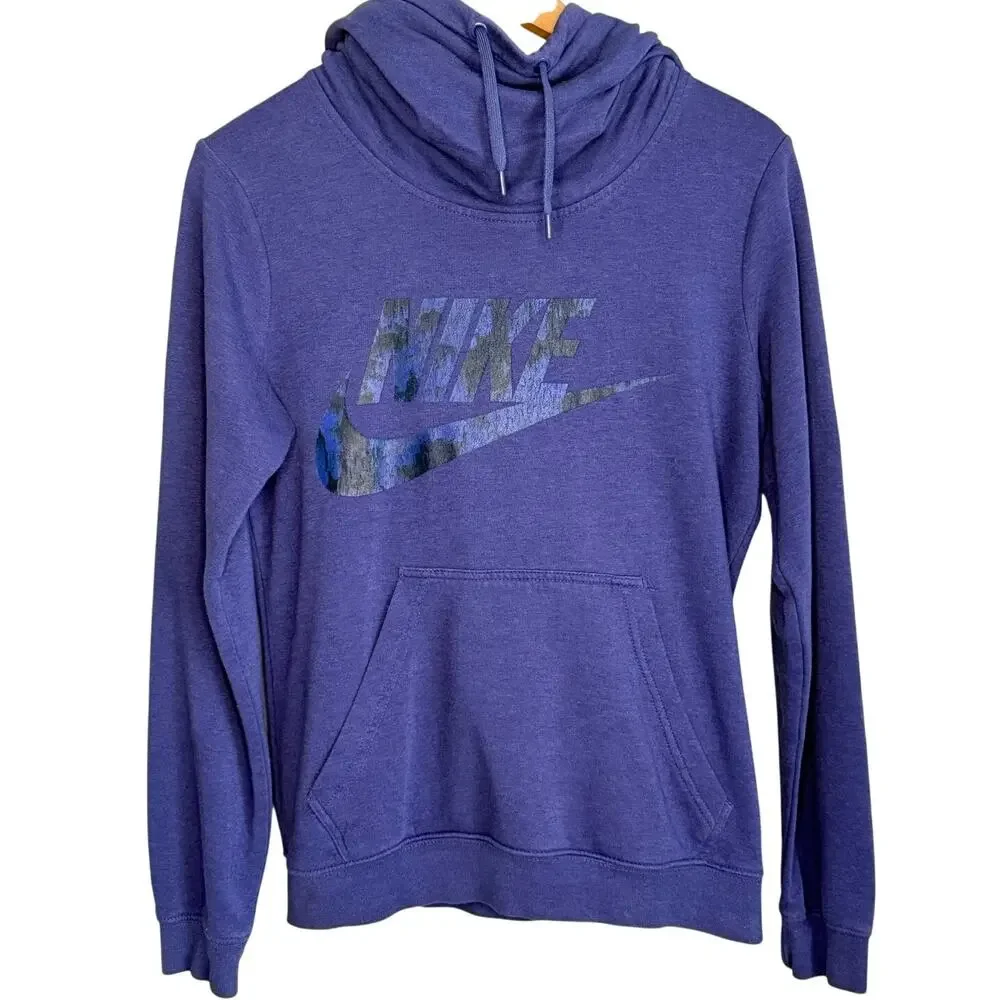 Nike Purple Hoodie Sweatshirt Cowl Neck Camo Swoosh Women’s Small